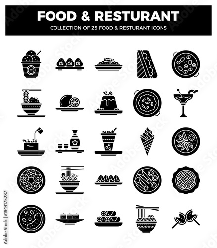 food and restaurant icons in a graphic design. isolated on a white background