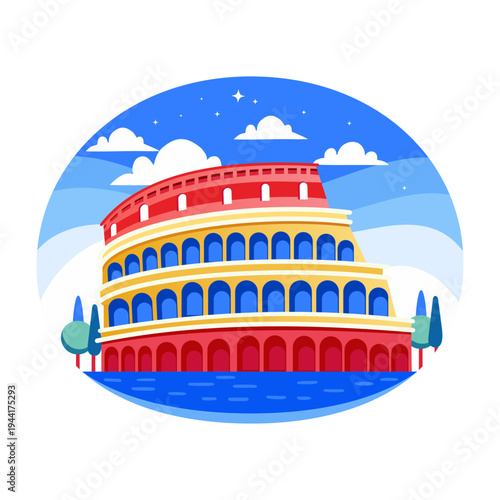 Flat style illustration depicting the colosseum