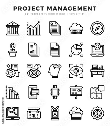 Project Management Lineal icons collection. 25 icon set. Vector illustration.