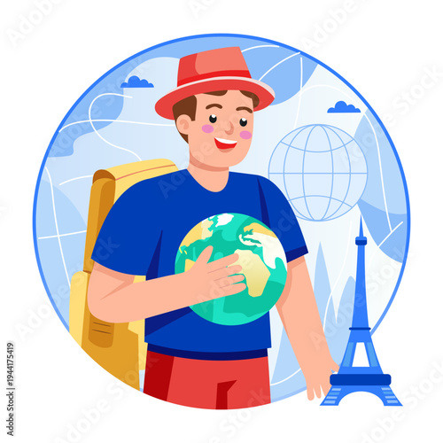 Flat style illustration of a tourist