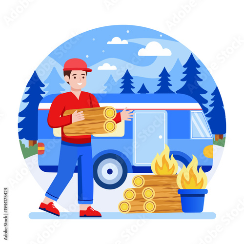 A flat style illustration of firewood