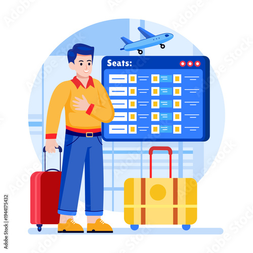 Flat style illustration showing solo travel