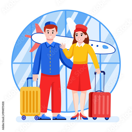 Flat style illustration depicting a travelling couple