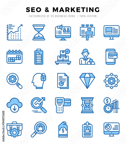 SEO & Marketing Icons bundle. Two Color style Icons. Vector illustration.
