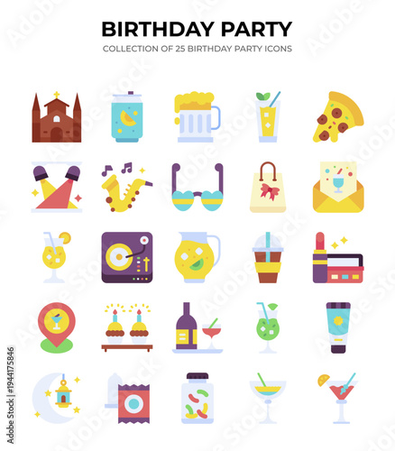 Birthday Party. Collection of 25 Flat Icons