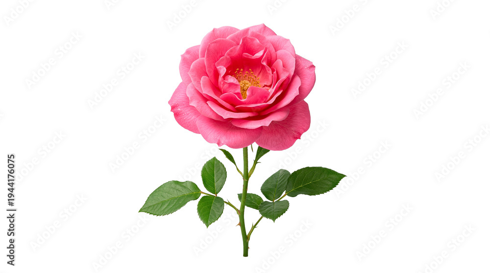 Fototapeta premium Rosa rosa en plena floración aislada sobre fondo Transparente con iluminación de estudio. Imagen delicada y elegante que simboliza amor, ternura y belleza natural. PNG