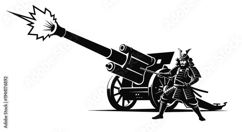 Samurai Warrior Fires Ancient Cannon