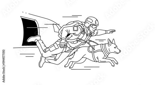 Skydiver and Military Dog Parachuting Together