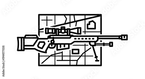 Sniper Rifle on Map Icon - Military Strategy and Aiming Concept