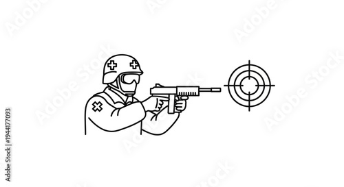 Soldier aiming pistol at target, military training, shooting range, focus, precision