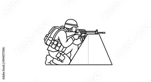 Soldier Aiming Rifle from Cover - Military Combat Scene Illustration