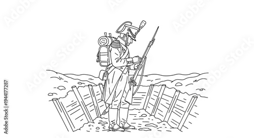 Soldier in Trench with Rifle, Napoleonic Era Illustration