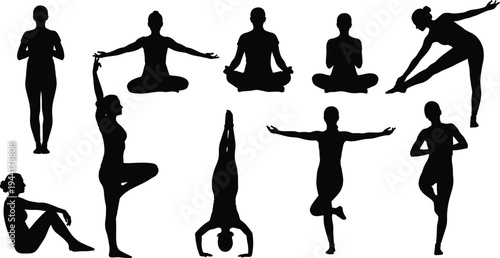 Yoga poses silhouette illustrations