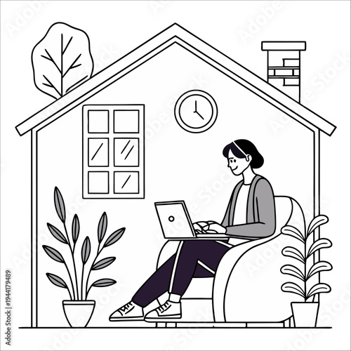 Remote Online Work From Home – Flat Vector Illustration
