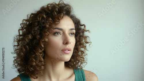 The curly brown-haired woman exhales breathlessly, slow motion