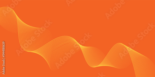 Abstract orange background with flowing wave lines. Glowing wavy lines. Shiny colorful moving lines design element.