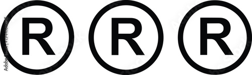 Three Registered Trademark Symbols R in Circles on White Background icon
