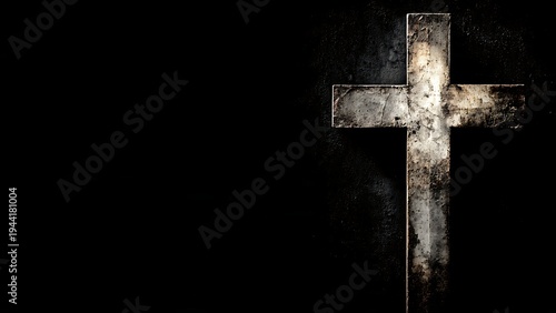 Faith cross on black background, symbol of Christianity and spirituality