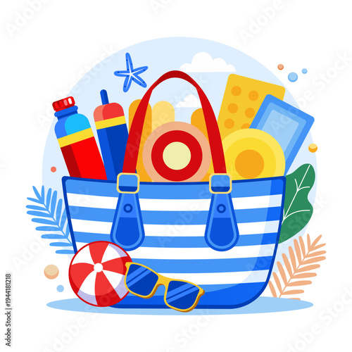 A flat style illustration showing travel accessories