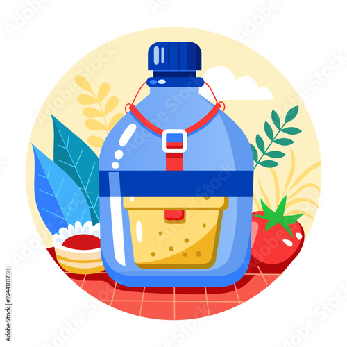 A flat style illustration depicting water canteen