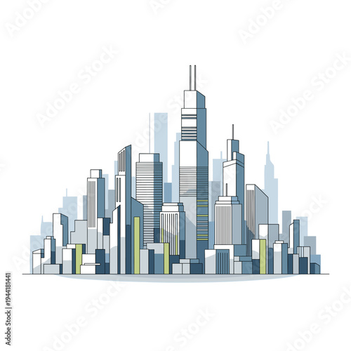 Modern Cityscape with Skyscrapers and Buildings.