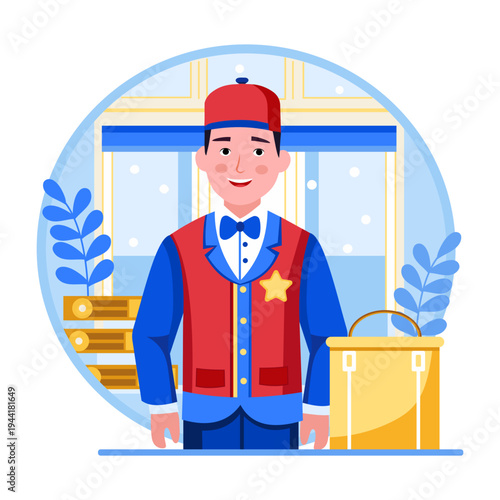 A flat style illustration of a concierge