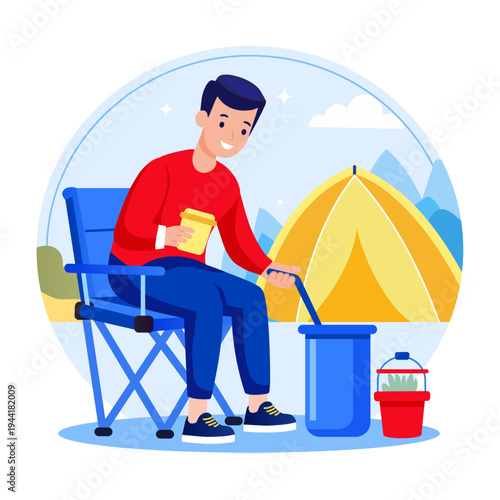 Flat style illustration depicting outdoor cooking