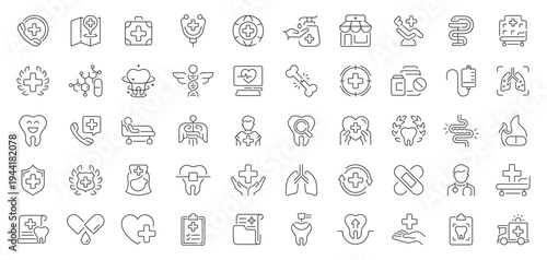 Healthcare icons set. editable line icons for medical and wellness design