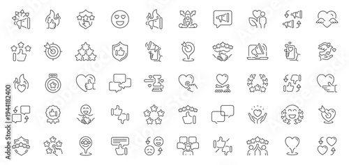 Feedback and communication line icons set. editable, linear, messaging and review symbols