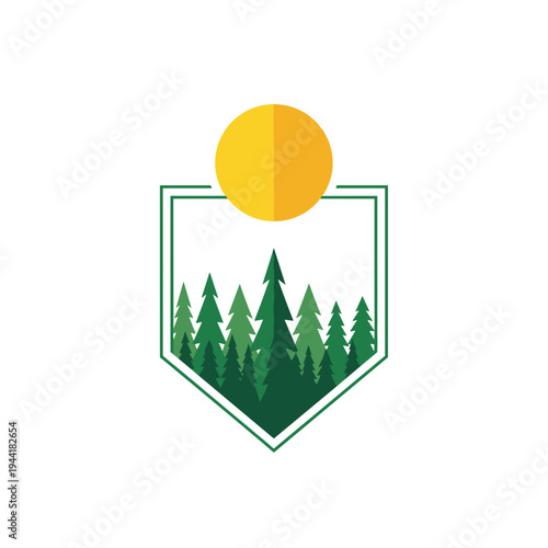 Shield with Forest Trees and Sun.
