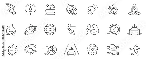 Speed and motion icons set. editable line icons, outline, fast and dynamic symbols