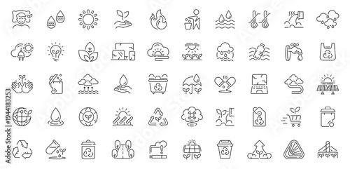 Ecology icons set. editable line icons for sustainable design and green projects