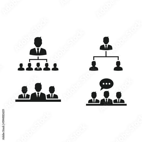 Business organization chart with people communicating and working together in office