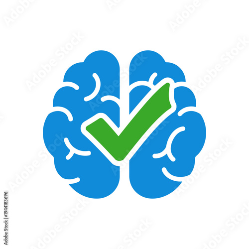 Blue brain illustration with a green checkmark overlay.
