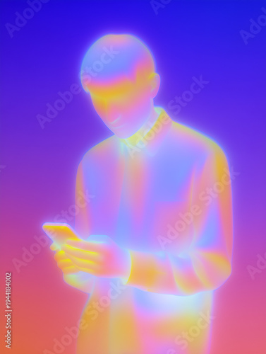 Thermal Heat Vision Man Using Smartphone Futuristic Digital Technology Concept