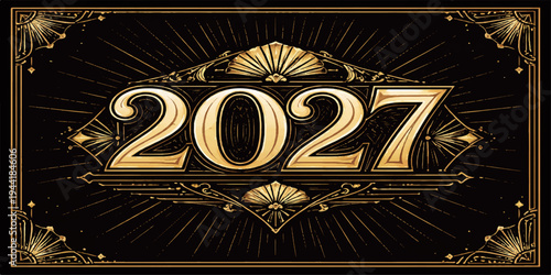 Luxury golden 2027 typography on black art deco background