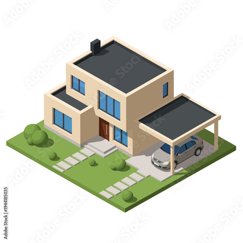 Modern Two Story House with Carport.