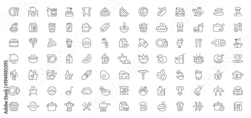 Nutrition icons set. editable line icons, outline, food and diet symbols