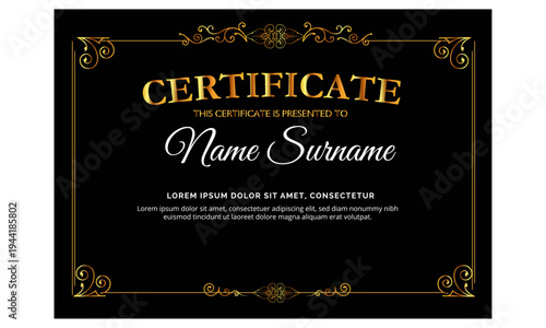 VIP party premium certificate, Black and golden design template with decorative floral background.card poster flyer.concept for gift coupon, invitation, certificate, fly er, banner, ticket.