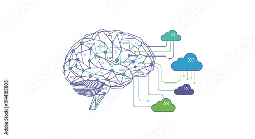 Artificial Intelligence Network Brain Concept with Cloud Connections
