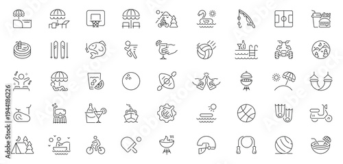 Leisure icons set. editable line icons for activities, flat and outline symbols