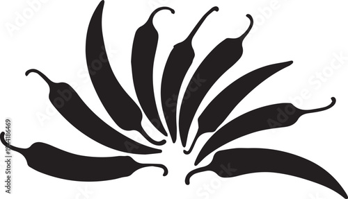 Silhouette of chili peppers fanned out, spicy food ingredient vector illustration