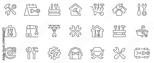 Repair tools icons set. line, editable line icons, maintenance and construction