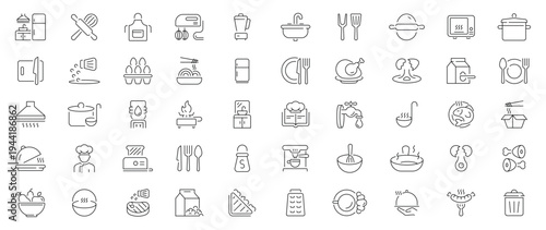 Kitchen icons set. editable line icons, outline, cooking and culinary symbols