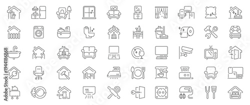 Home and living editable line icons set . outline, furniture, appliances, decor symbols