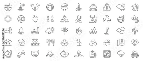 Climate and weather icons set. editable line icons, linear, forecast and temperature symbols