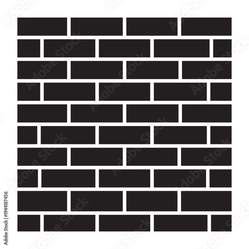 Seamless pattern of brick wall texture in black and white on a transparent background
