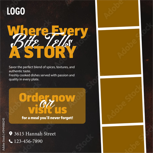 where every bite tells a storyRestaurant Food Social Media Post Template