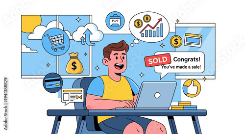 Man working on laptop computer.