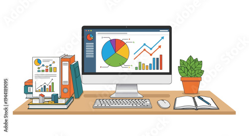 Computer monitor on a desk workspace.